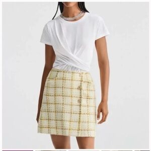 CAbi Yellow and Cream Plaid Mini Skirt